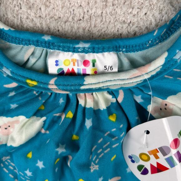 Dot Dot Smile Girls Dress 5/6 Blue Sleeping Sheep Flutter Cap Sleeve Swing Dress - Picture 5 of 6